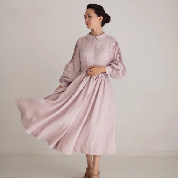 Little Women Atelier Beth Dress in Lilac Linen - Picture 5 of 6